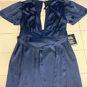 Express Women’s Silky Blue Dress Puffy Sleeve- 6